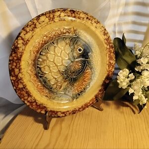 Vintage Handpainted Ceramic Fish Plate With Raise Design